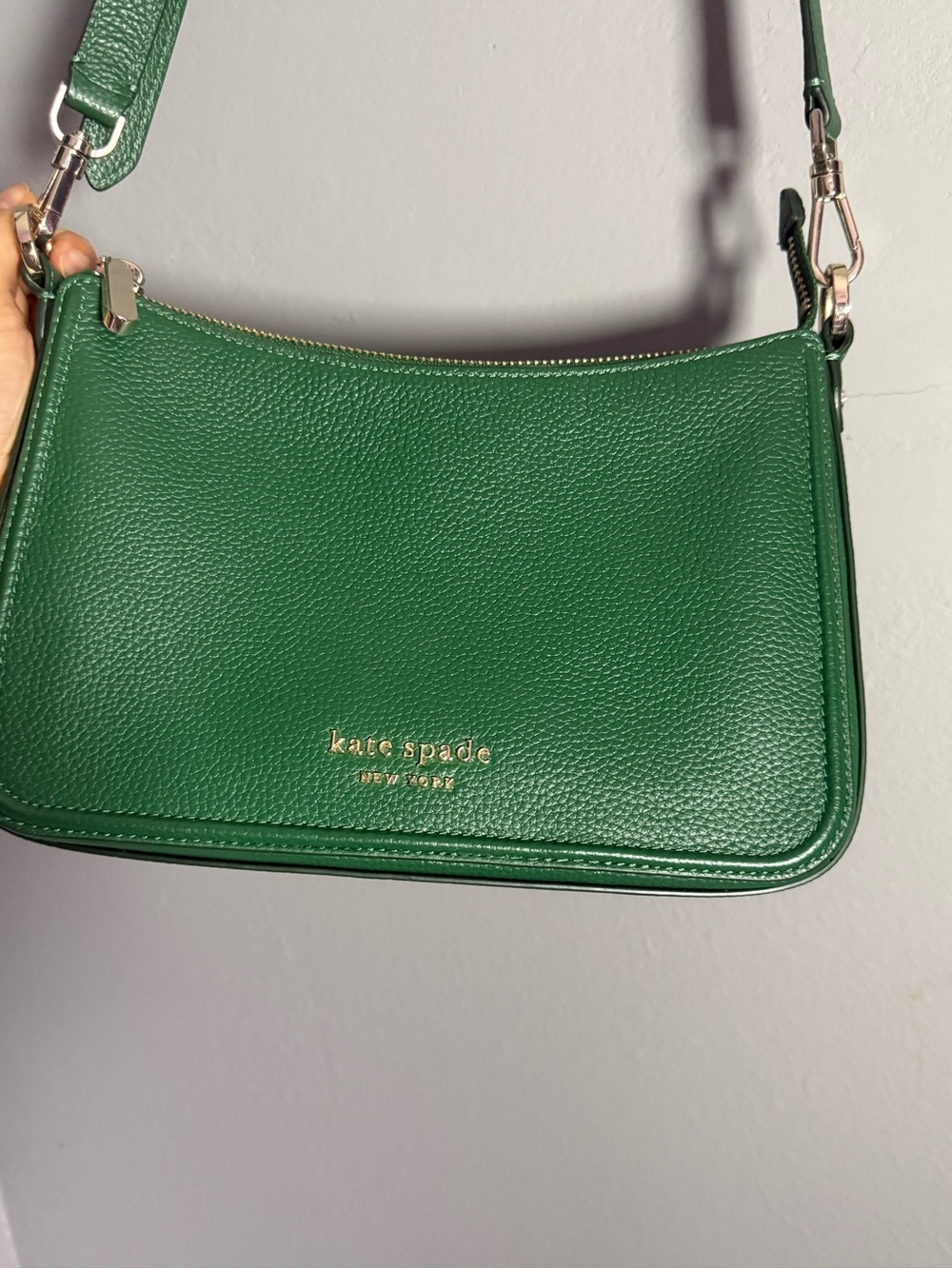 kate spade emerald green leather shoulder bag with gold logo